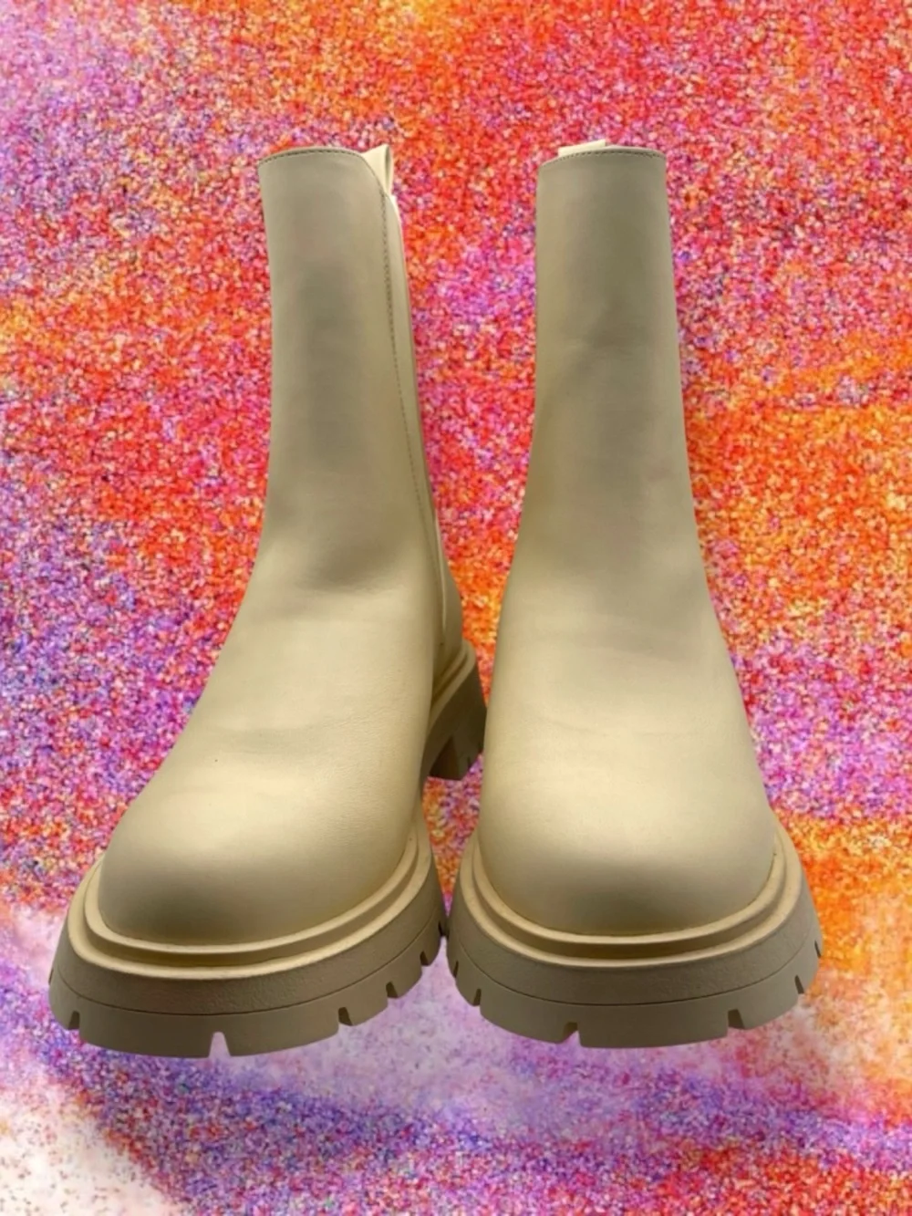 ASOS Off White Lug-Sole Chelsea Ankle Boots Size 7